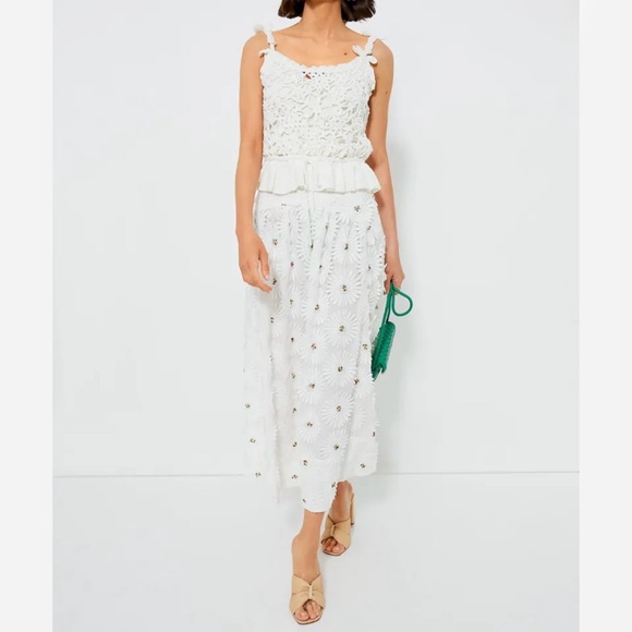 Farm Rio White Daisy 3D Floral Midi Skirt size XS - Picture 2 of 16